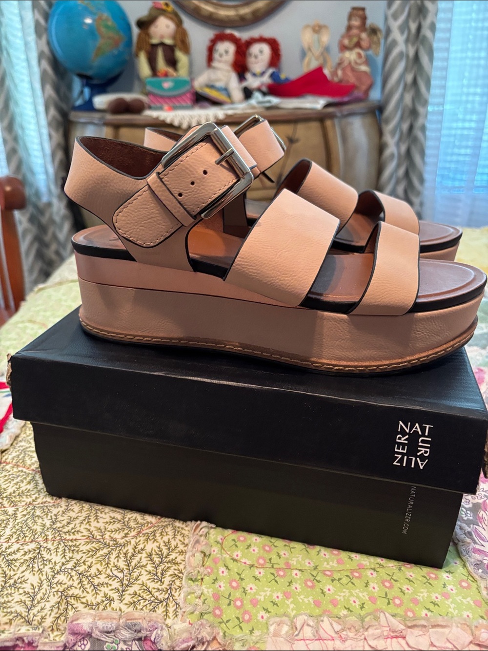 Naturalizer Platform Sandal in Nude Blush with Buckle